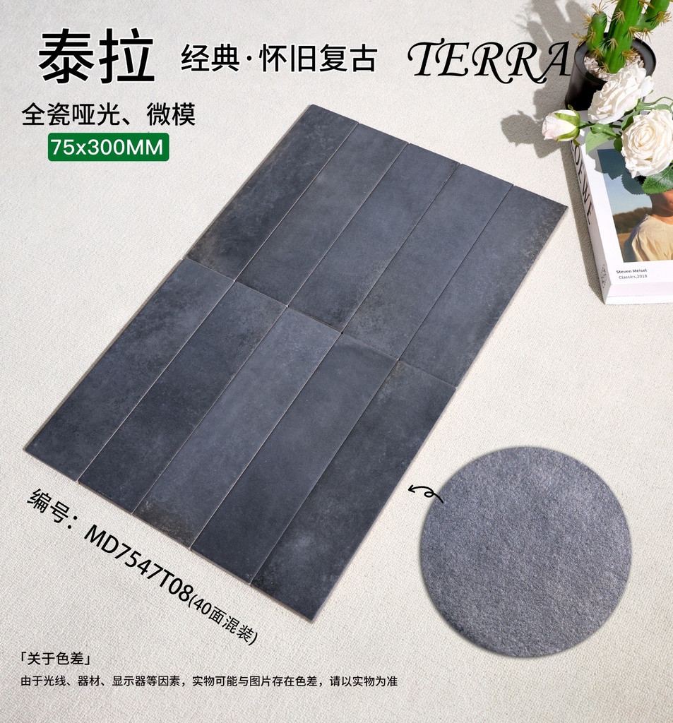Tường trong nhà ốp gạch porcelain mờ 75x300mm tông đất