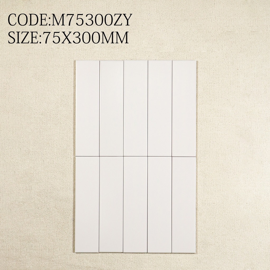 Viên gạch thẻ ceramic 75x300mm chụp chính diện trên nền sáng