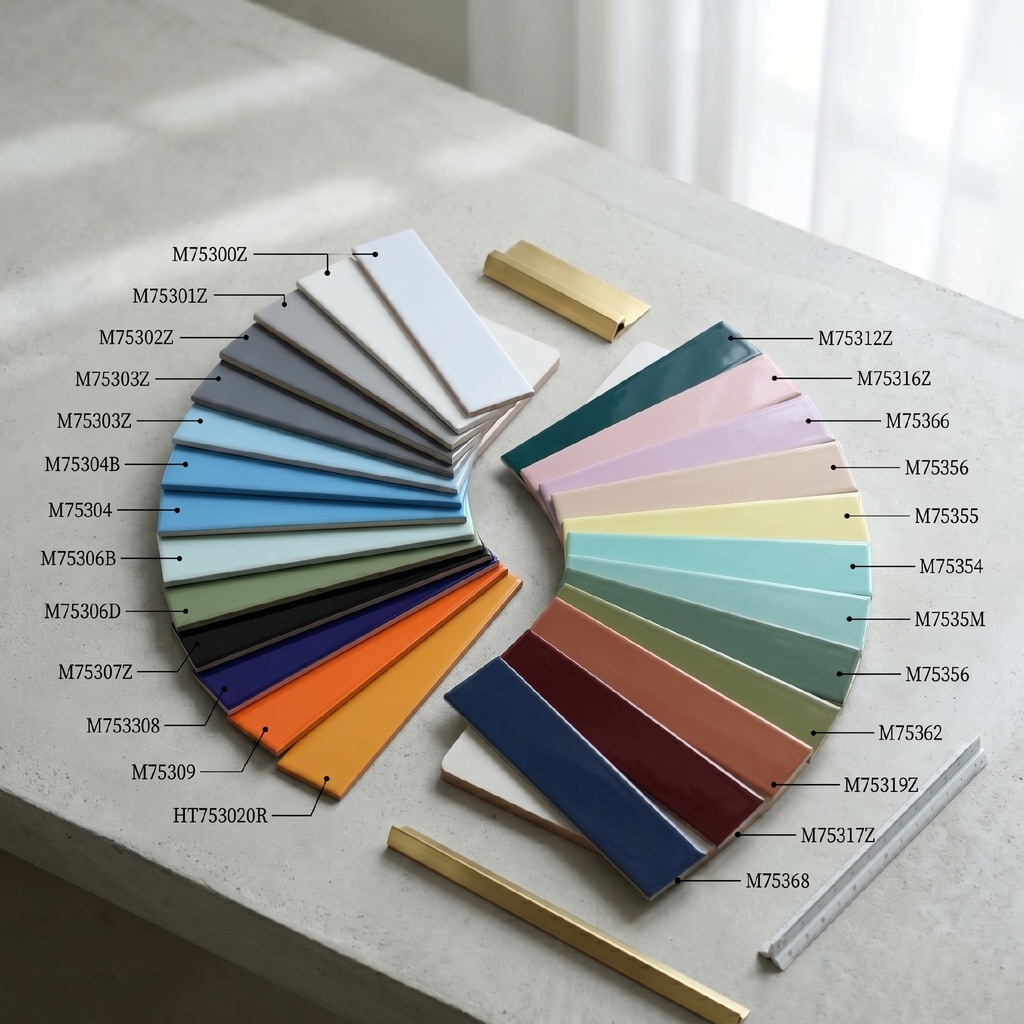 Bảng mười lăm tông màu gạch thẻ ceramic 75x300mm