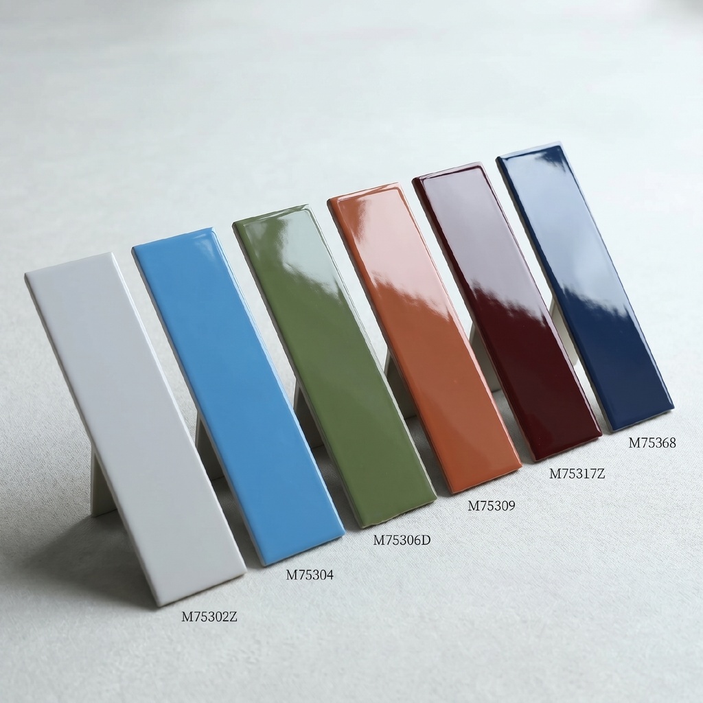 Viên gạch thẻ ceramic 75x300mm men bóng chụp chính diện