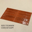 Gạch thẻ ceramic 75x300mm chụp chính diện trên nền trung tính