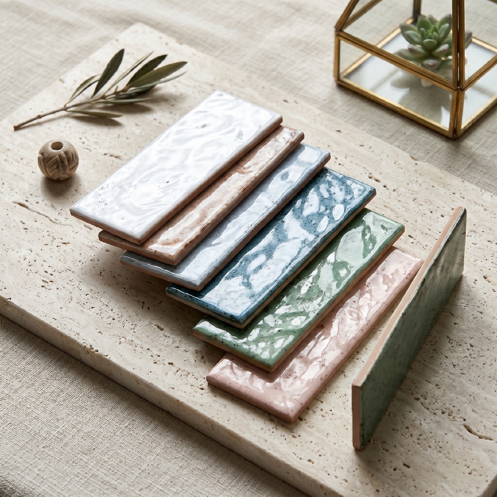 Tám màu gạch ceramic 65x200mm từ sand, sage green tới plum
