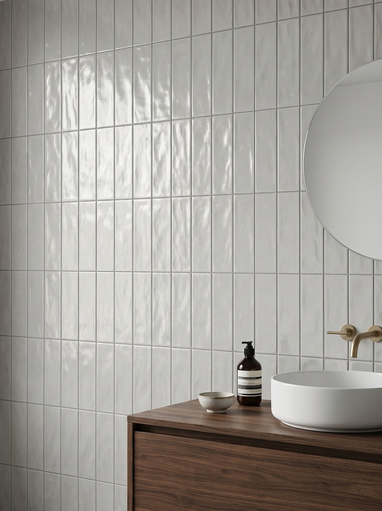 Màu trắng và be của gạch ceramic 60x253mm đặt cạnh nhau