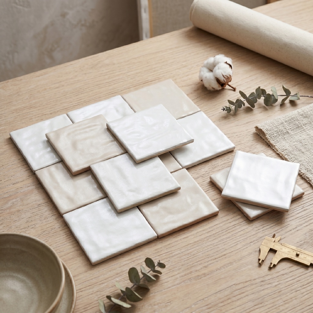 Gạch ceramic 100x100mm men bán mờ ánh ngọc trai, bề mặt gợn sóng