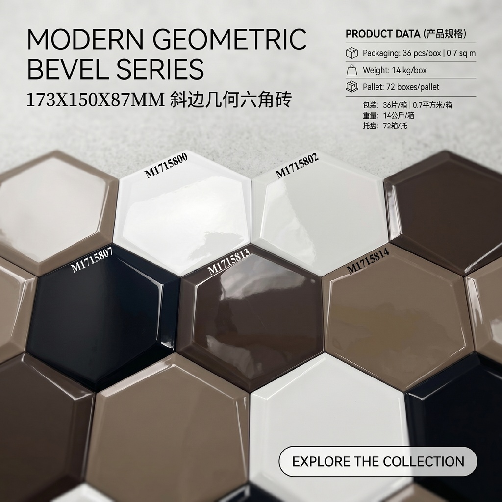 Gạch ceramic lục giác 3D kiểu thủ công 87x150x173mm ốp tường