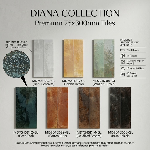 Gạch porcelain 75x300mm men mờ phủ hạt cát ánh bóng