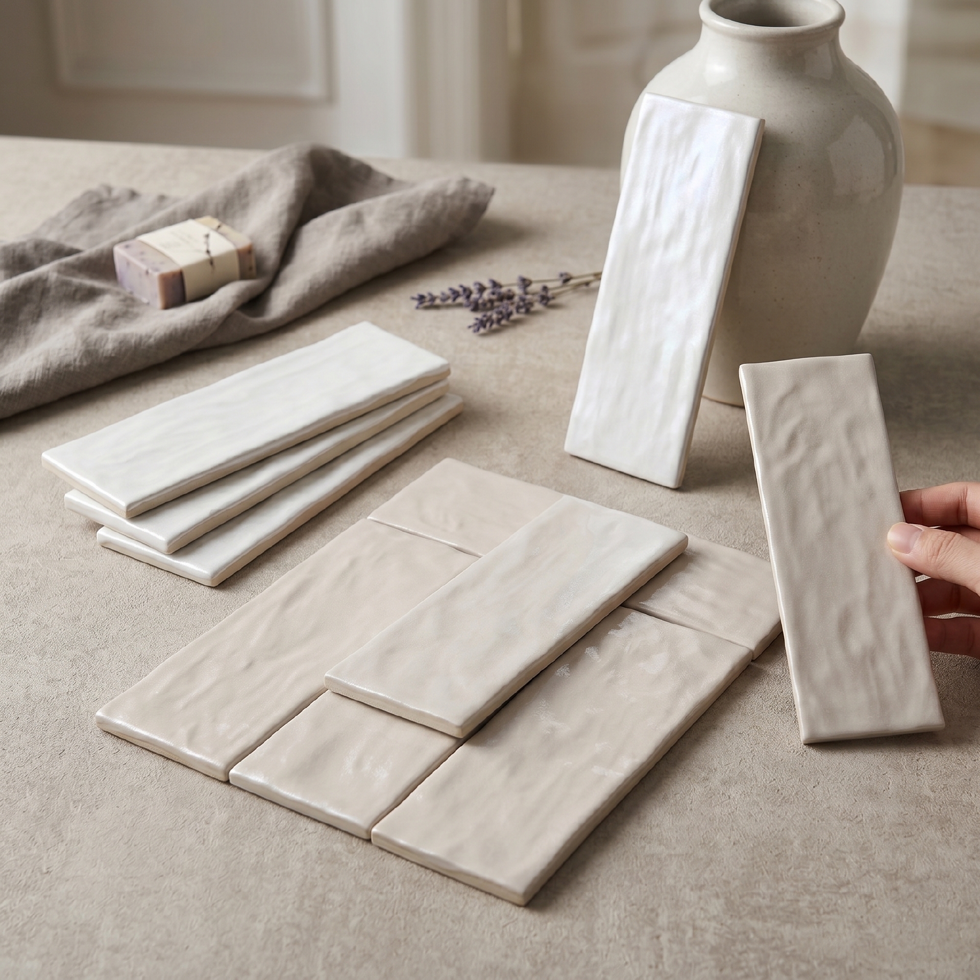 Gạch ceramic 65x200mm men bán mờ ánh ngọc trai, bề mặt gợn sóng