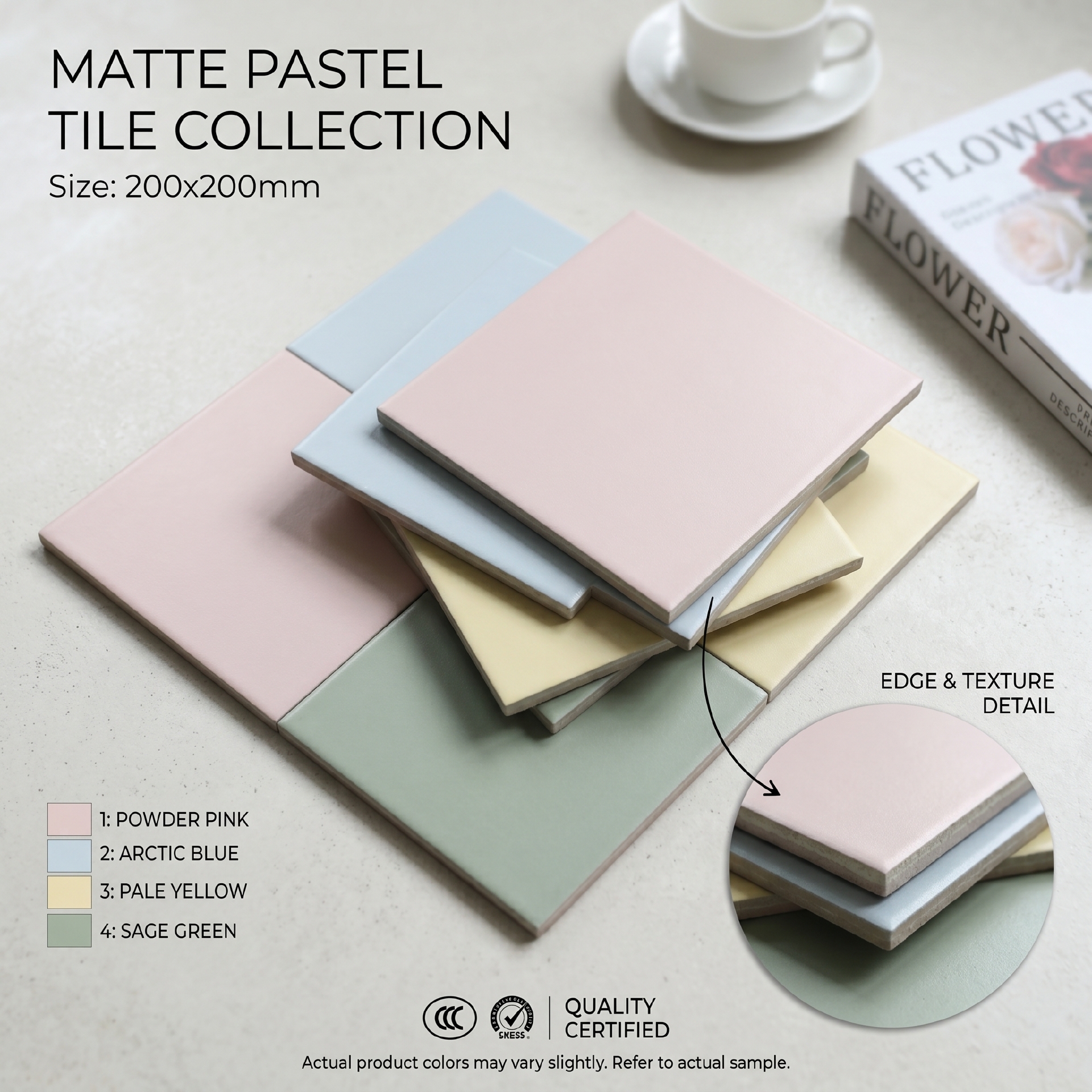 Gạch porcelain 200x200mm bề mặt mờ màu trơn, tông pastel