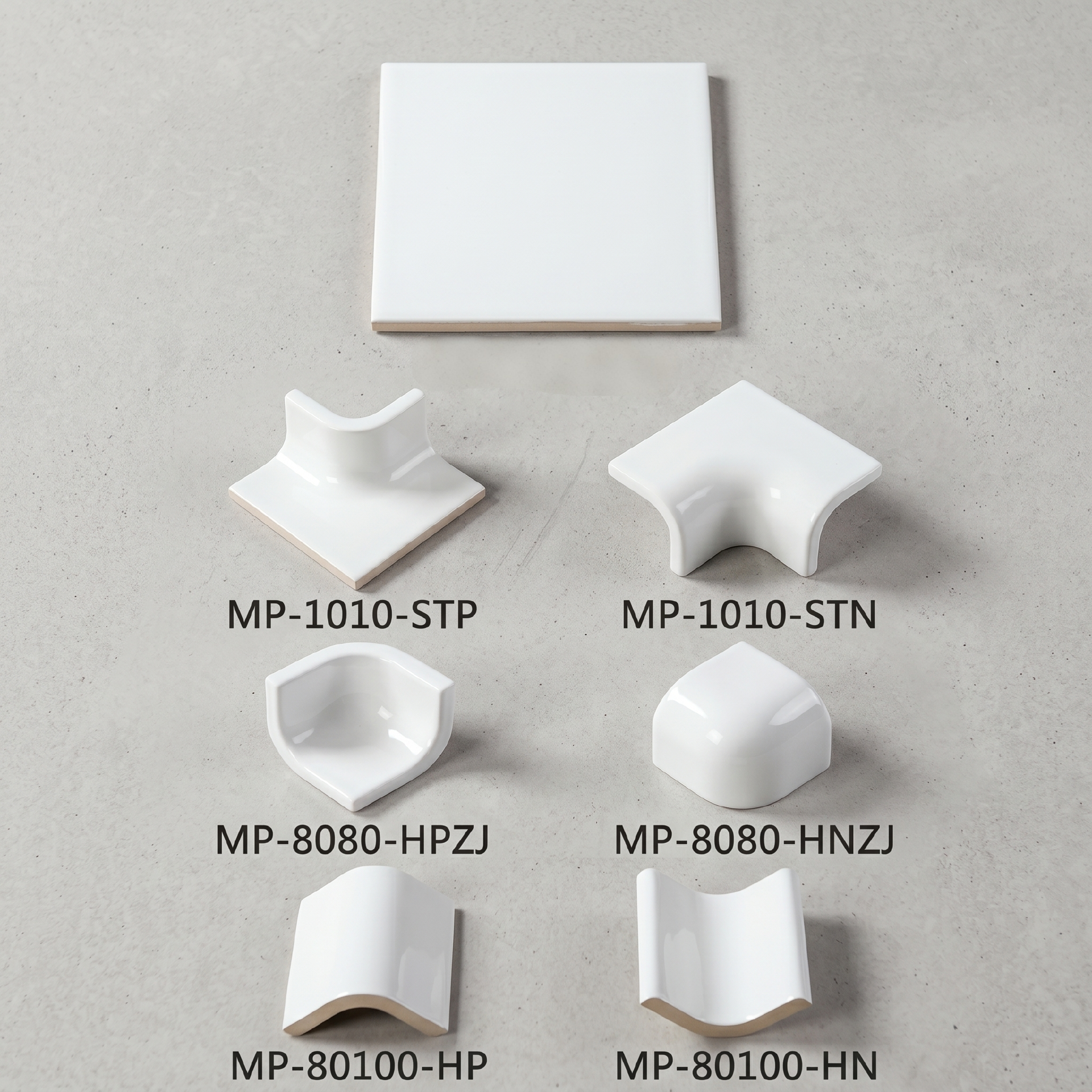 Gạch ceramic phụ kiện trắng bóng nẹp chân tường và góc bo
