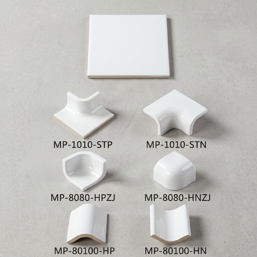 Gạch ceramic phụ kiện trắng bóng nẹp chân tường và góc bo