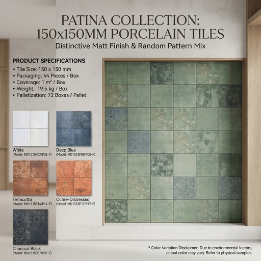 Gạch porcelain 150x150mm men mờ hoạ tiết patina xếp ngẫu nhiên