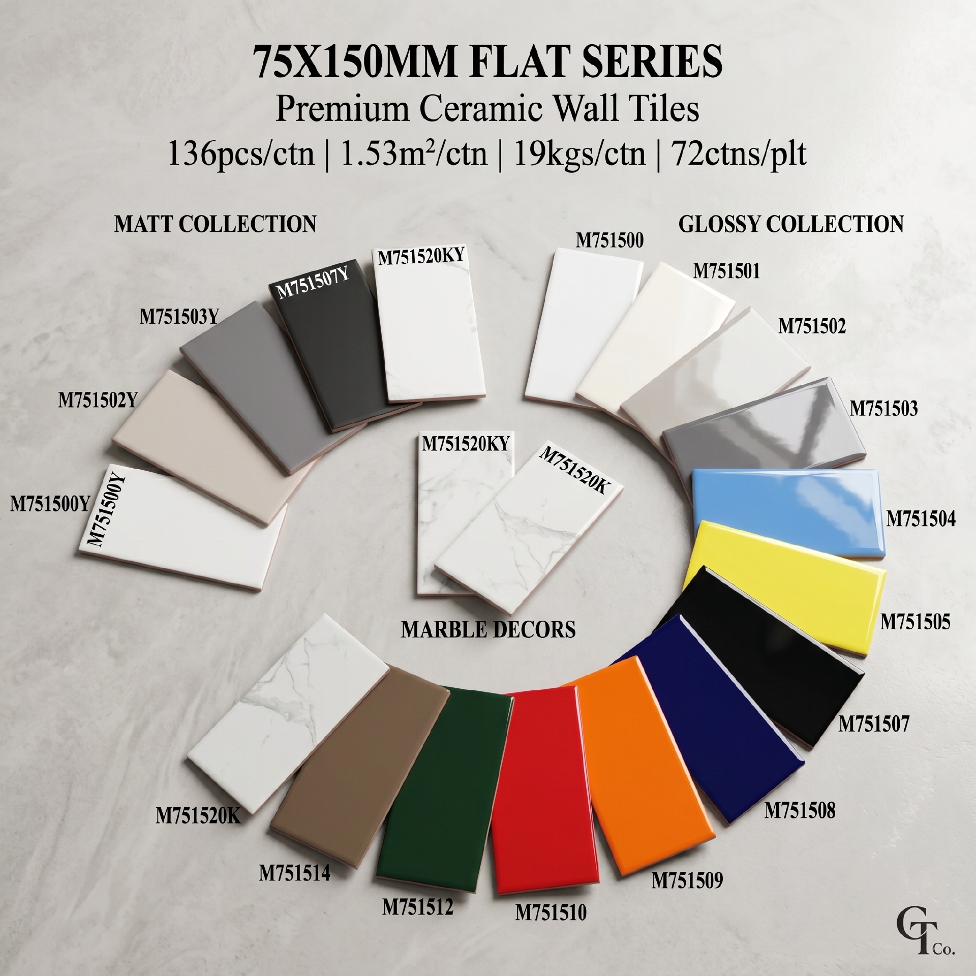Gạch thẻ ceramic 75x150mm bề mặt phẳng men bóng hoặc mờ vân đá
